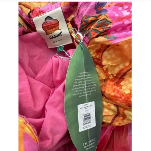 NWT Farm Rio Floral Tiered Midi Dress Pink Orange Cotton Size S - Picture 7 of 7